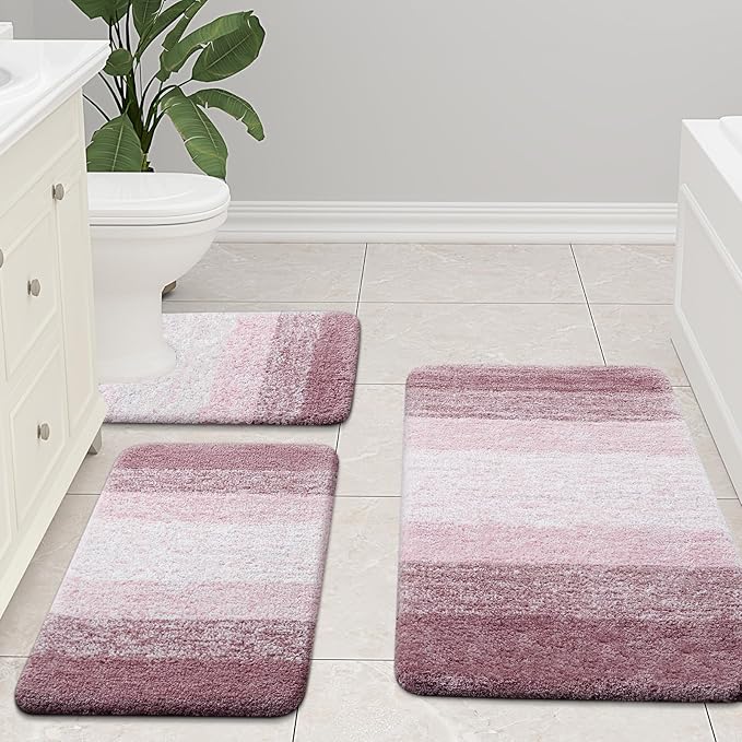 Arotive Microfiber Bathroom Rugs, Shaggy Soft and Absorbent Bath Rug, Non-Slip, Thick Plush Machine Washable Dry Bath Mats for Bathroom, Tub and Shower, 30x20, Mauve, Rectangular