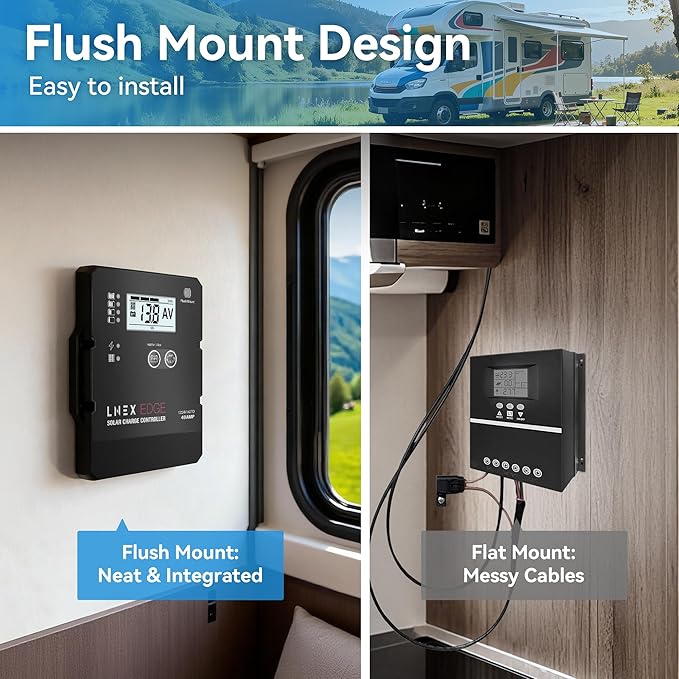 Solar Charge Controller with Flush Mount Design, 6 Stage Charging with LCD