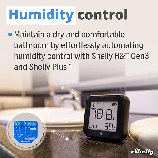 Shelly H&T Gen3 Black | Wi-Fi and Bluetooth Smart Temperature & Humidity Sensor