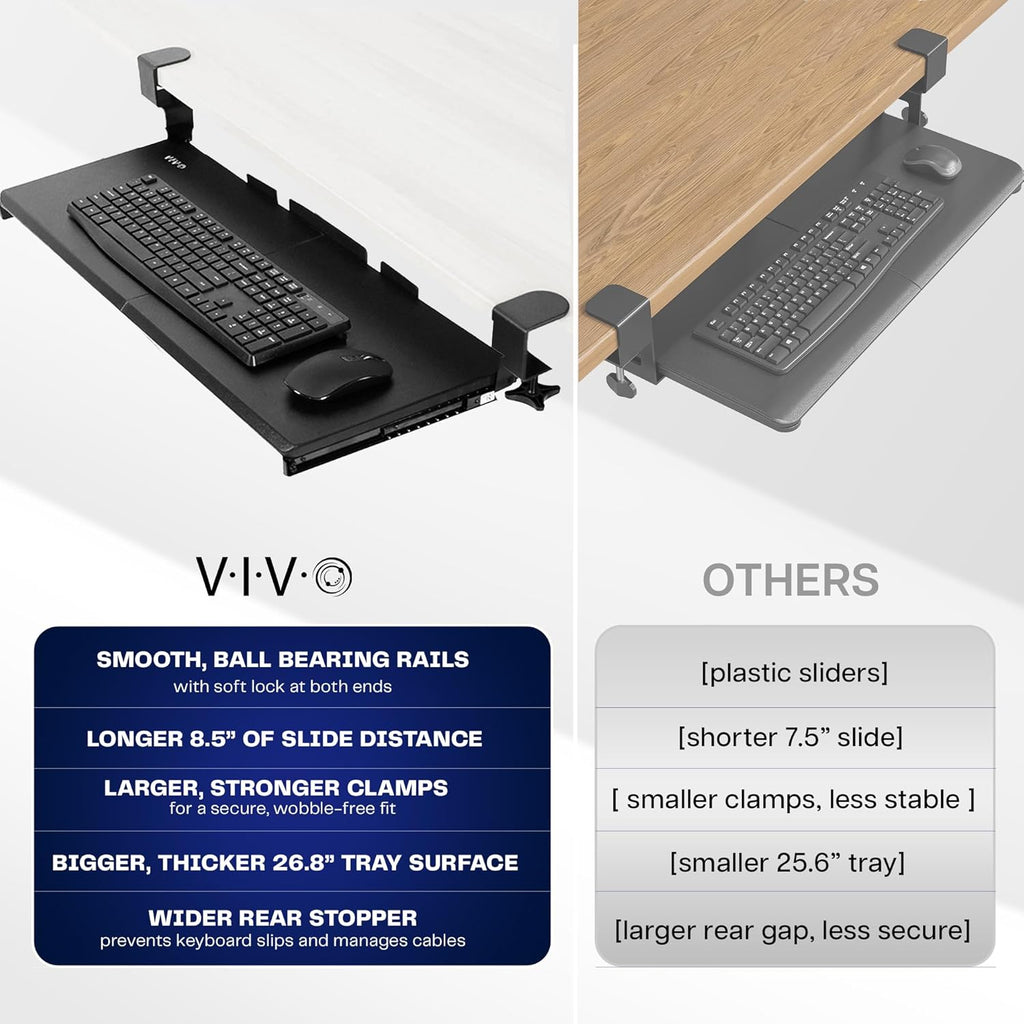 VIVO Large Keyboard Tray Under Desk Pull Out with Extra Sturdy C Clamp Mount System, 27 (33 Including Clamps) x 11 Inch Slide-Out Platform Computer Drawer for Typing, Black, MOUNT-KB05E