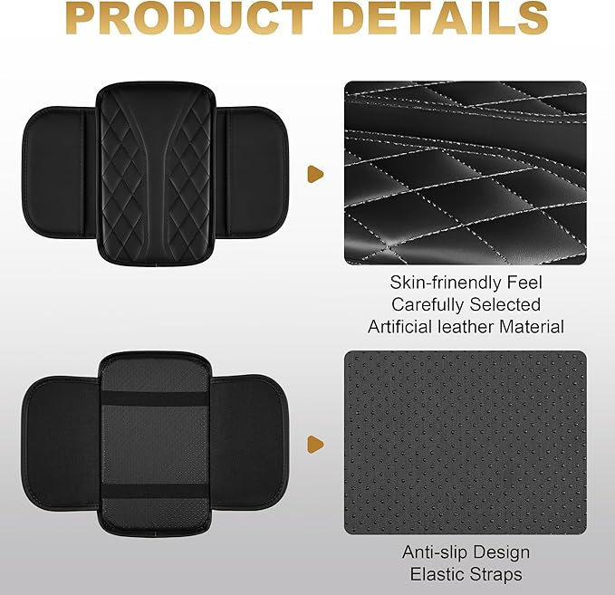 Center Console Cover Fit for Pilot: Scratch and Wear Resistant Console Cover Leather with 2 Storage Bags -Upgraded Armrest Coverfor Car,Anti-Scratch Auto Armrest Pad Accessory （Black