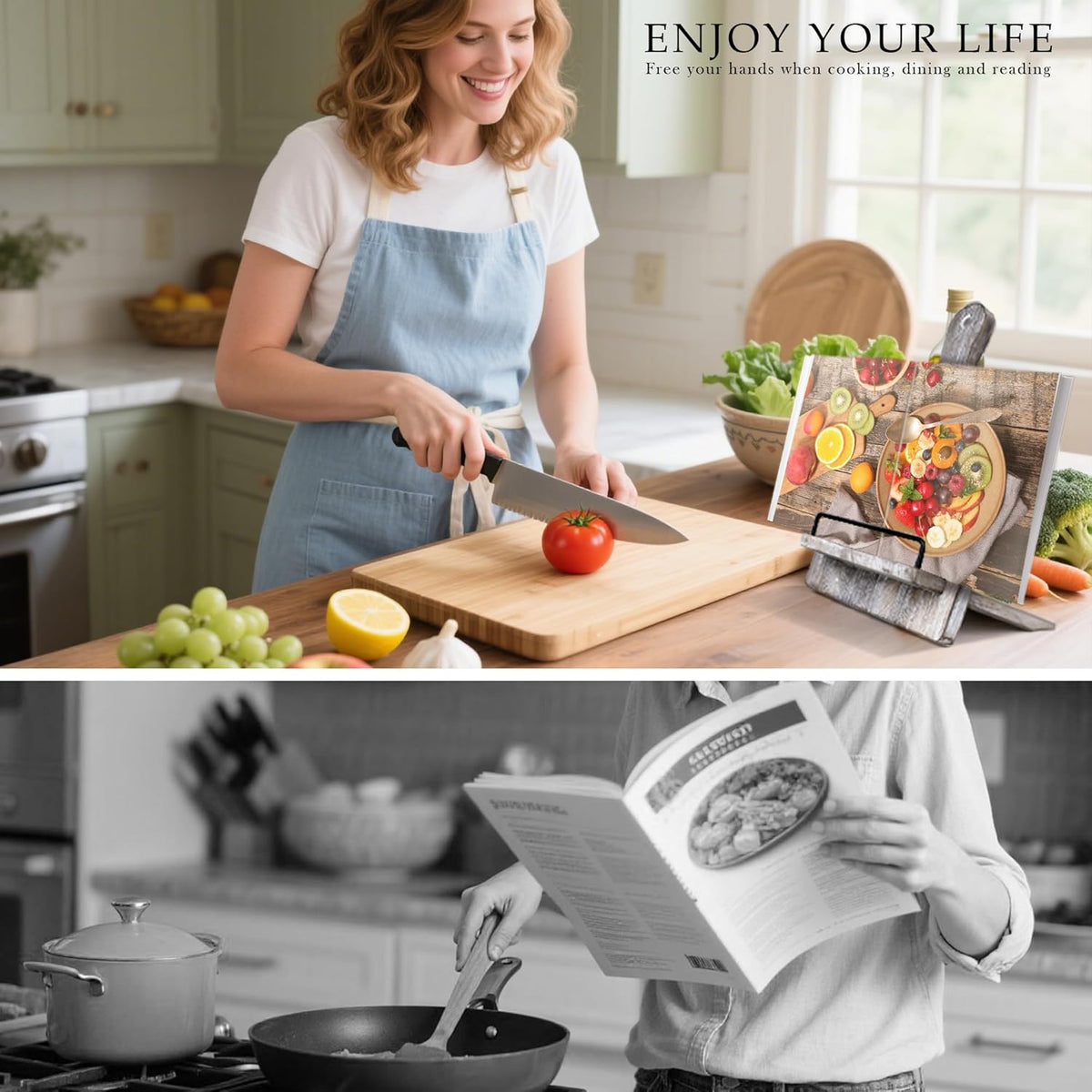 Wood Cookbook Stand Cookbook Holder: Kitchen Adjustable Cookbook Holder Recipe Stand for Counter Gray