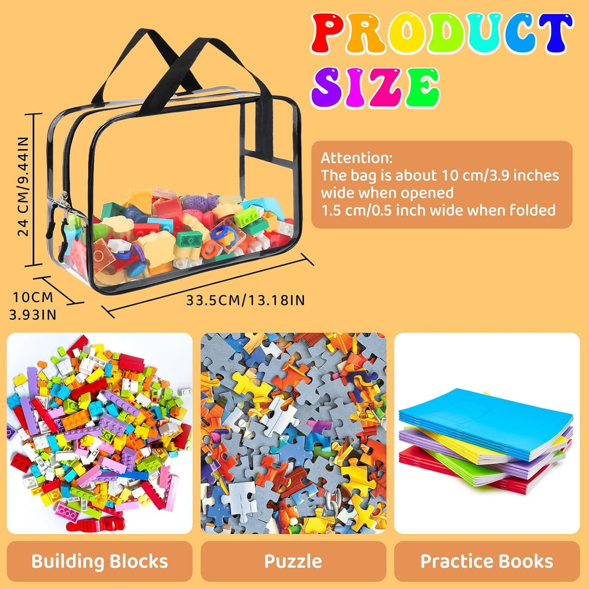 8 Packs Large Toy Storage Bags, Reusable Clear PVC Board Game Storage, Toy Storage Organizer Bags with Zipper for Building Blocks, Puzzle and Handmade Accessories, Clear Toiletry Bag