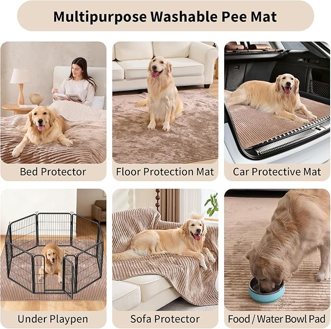 Dog Crate Mat, 2 Pack 36"×48" Flannel Washable Pet Mat for Dogs and Cats, Non-Slip Pet Pad for Kennel Training, Absorbs Urine and Waterproof Pad for Sofa Bed Crate Kennel Car Seat Floor（Khaki）