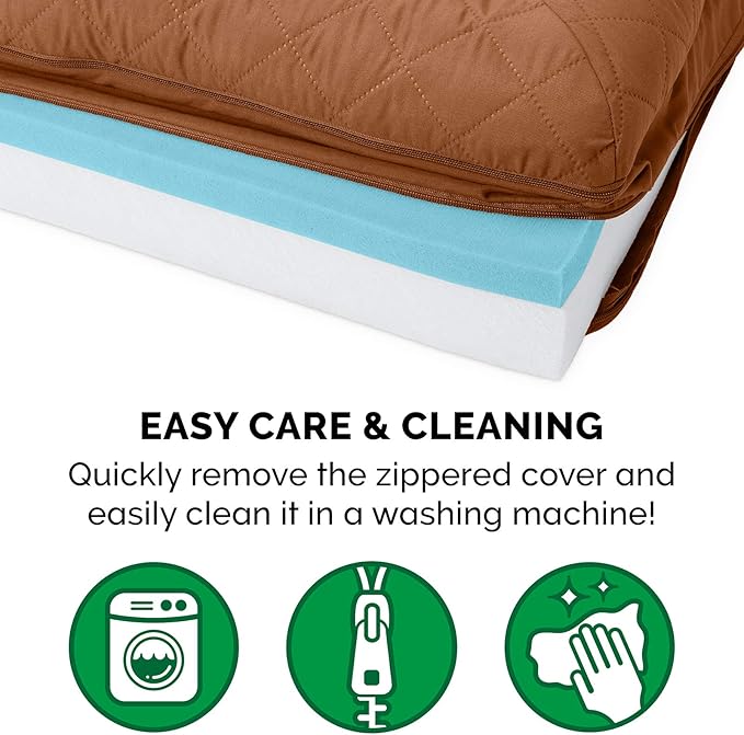 Furhaven Cooling Gel Dog Bed for Medium/Small Dogs w/ Removable Bolsters & Washable Cover, For Dogs Up to 35 lbs - Quilted Sofa - Toasted Brown, Medium