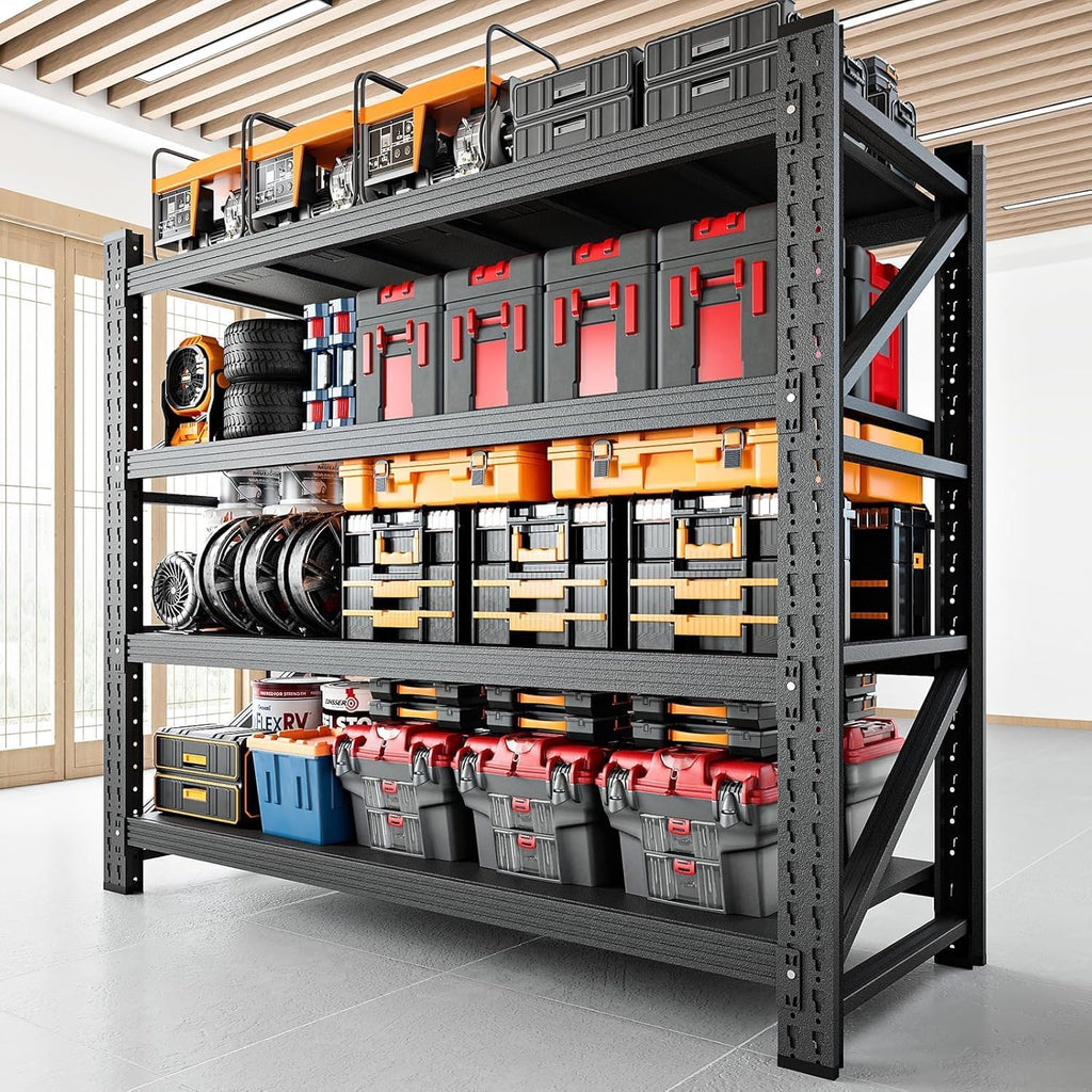 48" W Storage Shelves, 3000LBS Garage Shelving Heavy Duty Metal Adjustable Garage Shelves, Shelving Units Industrial Shelving for Warehouse, 48" W x 24" D x 69" H, Black