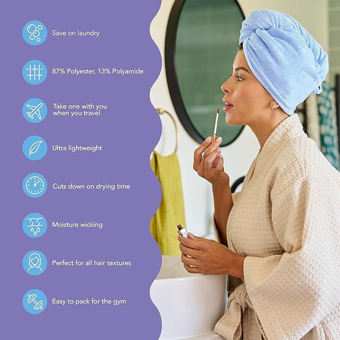 Turbie Twist 2-Pack Microfiber Hair Towel for Beauty, Travel, Gifting - Hair Wrap Turban for Straight, Wavy & Curly Hair - Premium Personal Care - Grey & Blue