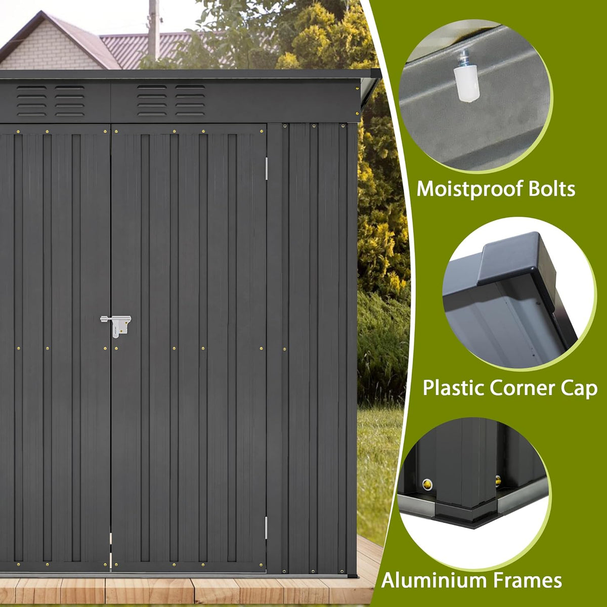 4x6 ft Metal Shed Outdoor Storage Shed,Metal Steel Utility Tool Shed Storage House with Double Lockable Doors and Air Vent for Backyard Garden Patio Lawn Dark Gray