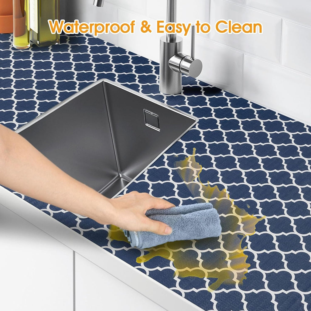 Shelf and Drawer Liner for Kitchen Cabinets Non-Adhesive, Strong Grip Non-Slip Thickened Cabinet Liners for Shelves, Waterproof Mats for Dresser Cupboard, Blue, 12 in x 20 Feet