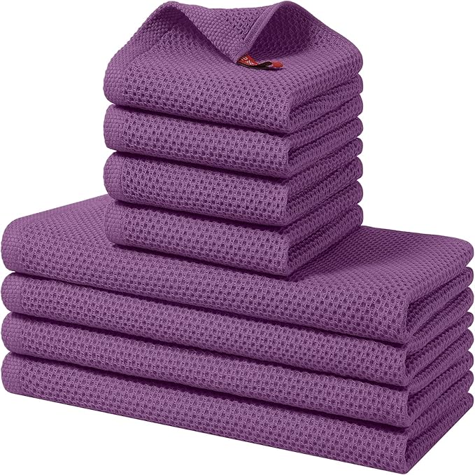 Homaxy 100% Cotton Kitchen Towels and Dishcloths Set, 12 x 12 Inches and 13 x 28 Inches, Set of 8 Bulk Kitchen Towels Set, Ultra Soft Absorbent Dish Cloths for Washing Dishes, Purple