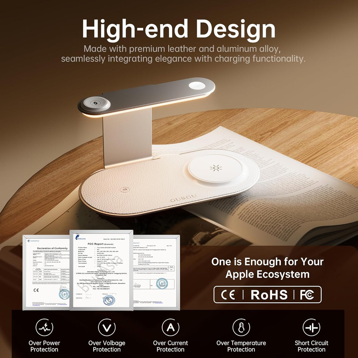 GUSGU 3 in 1 Charging Station for MagSafe Wireless Charger with Three-Level Night Light, 15W Max Fast Charging for iPhone 17/16/15/14/13/, Apple Watch Series 2-11/SE 3/ Ultra 3, AirPods Pro 3-Gray