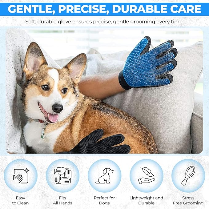 Pet Grooming Glove- pet washing Glove For Bathing-Pet Hair Remover glove For Cleaning Upgrade Grooming Brush For Long and Short fur- Efficient Washing Glove For Dogs & Cats -1 Pack [Right-Hand] Blue