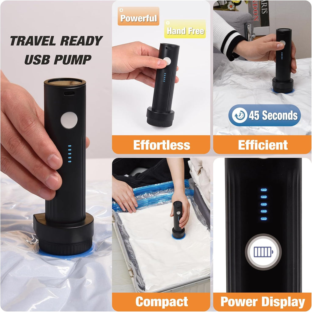 Travel Vacuum Storage Bags with Electric Pump, 10 Combo Travel Packing Bags for Luggage and Suitcase, Carry-on Size Compression Space Saver for Clothes and Clothing