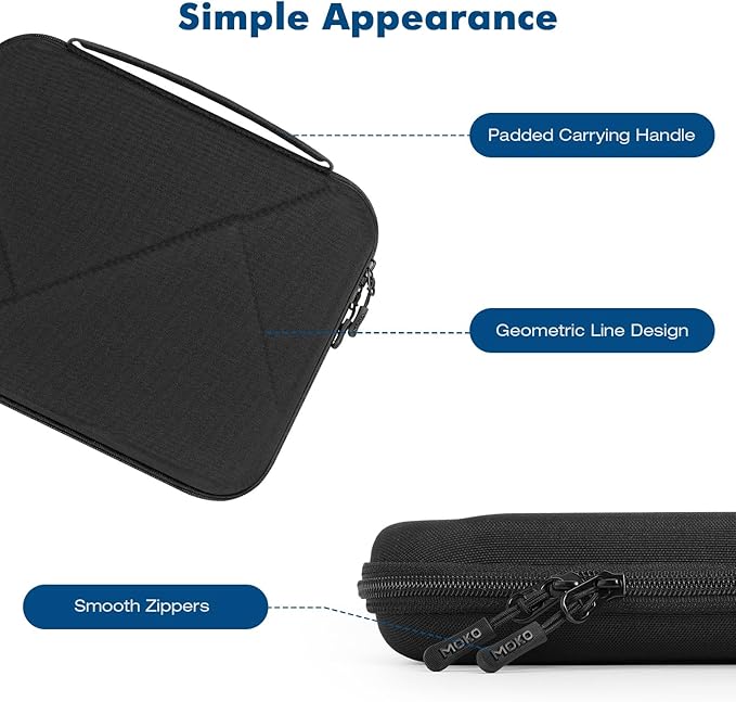 MoKo 9-11 Inch Tablet Sleeve Bag for New 11-inch iPad Air M3, i-Pad A16 2025, iPadPro 11 M5/M4, Air 5/4/3th 10.9"/10.5", 10/9/8th 10.9/10.2, Tab S8/S9 11", Hard EVA iPad Bag with Padded Handle, Black