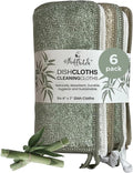 Whiffkitch Dishcloths Dishrags for Kitchen and Household Cleaning 6x7 6-Pack Non-Scratch 2-Ply Weave, Rayon Derived from Bamboo, Absorbent, Washable, Long-Lasting