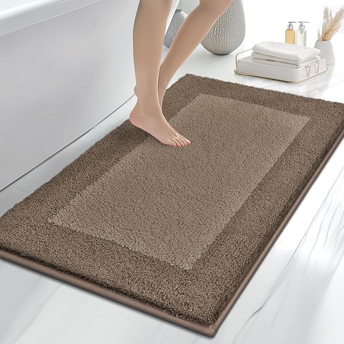 anllugs Bathroom Rugs 30" x 46", Non-Slip Extra Soft Absorbent Bath Rugs, Machine Washable Quick Dry Bath Mats for Bathroom Floor, Shower, Bathtub and Sink, Grayish Brown & Coffee