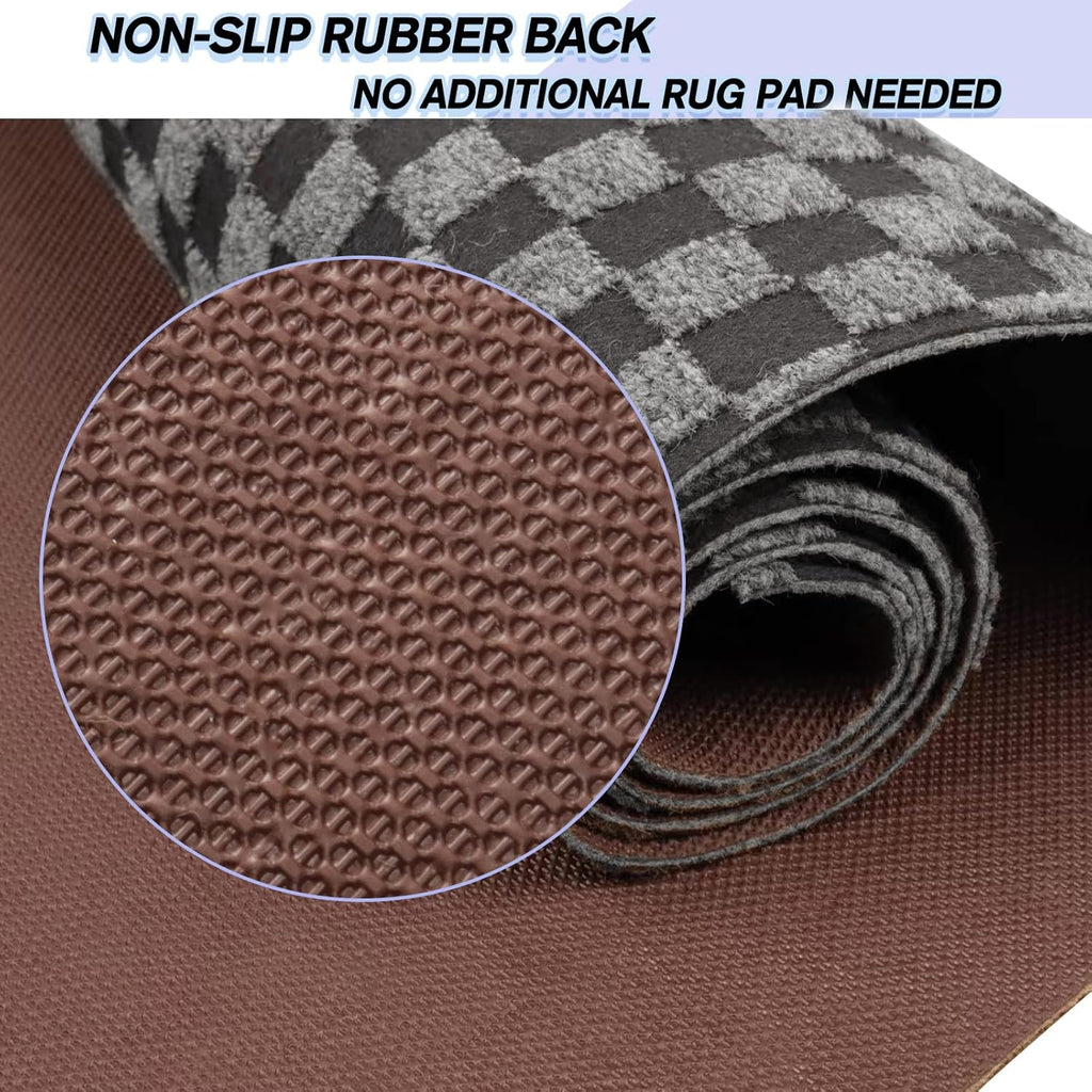 Custom Size Backed Non-Slip Area Rugs Runner, Easy Clean, Waterproof Runner Rugs for Hallway Entryway, Kitchen, Laundry, 3FT x 66FT, Gray Checkered