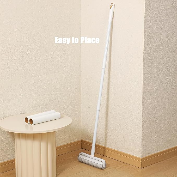 Floor Lint Roller Long Handle with Cover and 2 Refills for Pet Hair Extra Sticky Large 9.45 inch Lint Remover for Carpet Bedding Couch (Extra Long Handle & 3 Sticky Rolls)