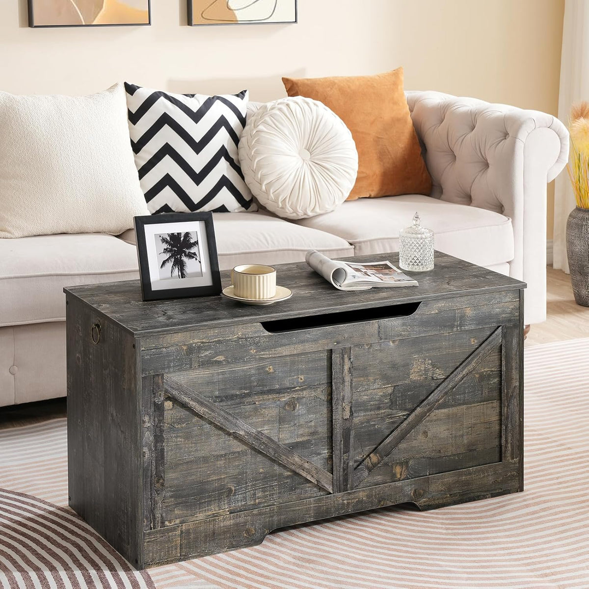 HOOBRO Storage Bench, 39.4” Retro Wooden Storage Chest with U-Shaped Cut-Out Pull, Safety Hinge, Supports 220 lb and Easy Assembly for Toy Box Organizer (Vintage Gray) VP771CW01