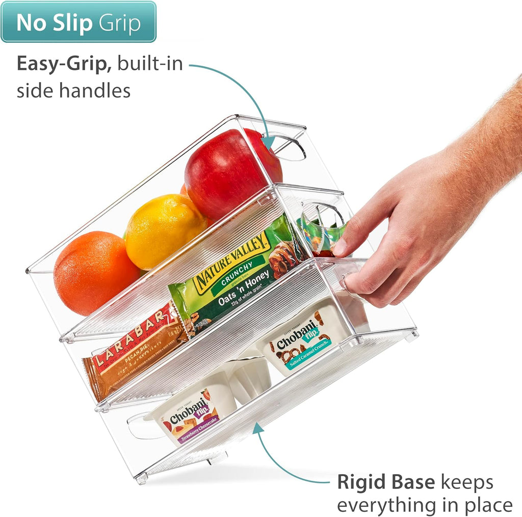 Sorbus Stackable Refrigerator Organizer Bins - Clear Storage Bins for Kitchen Pantry, Freezer & Fridge Organization - Food Organizing Plastic Containers with Handles for Countertops & Drawers (6 Pack)