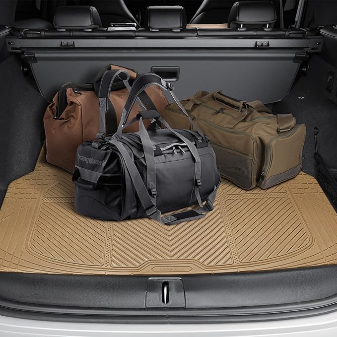 CAR PASS Heavy Duty Rubber Floor Mats Gray Car Mats Full Set with Trunk Cargo Liner - Universal Waterproof Floor Mats for Car SUV Truck, Durable All Weather Automotive Liner Mats (All Beige)