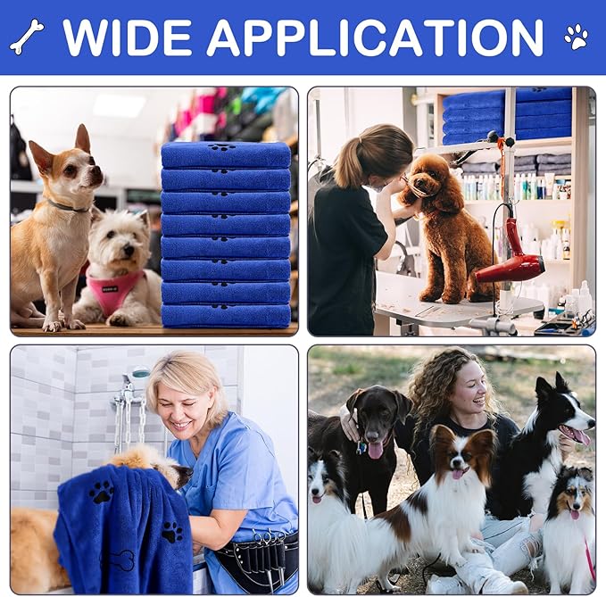 Chumia 8 Pcs Dog Towels for Drying Dogs Cats Pet Towels Bulk Puppy Microfiber Quick Drying Paw Bath Bathing Supplies Absorbent for Medium Pets(Dark Blue,40 x 24 Inch)