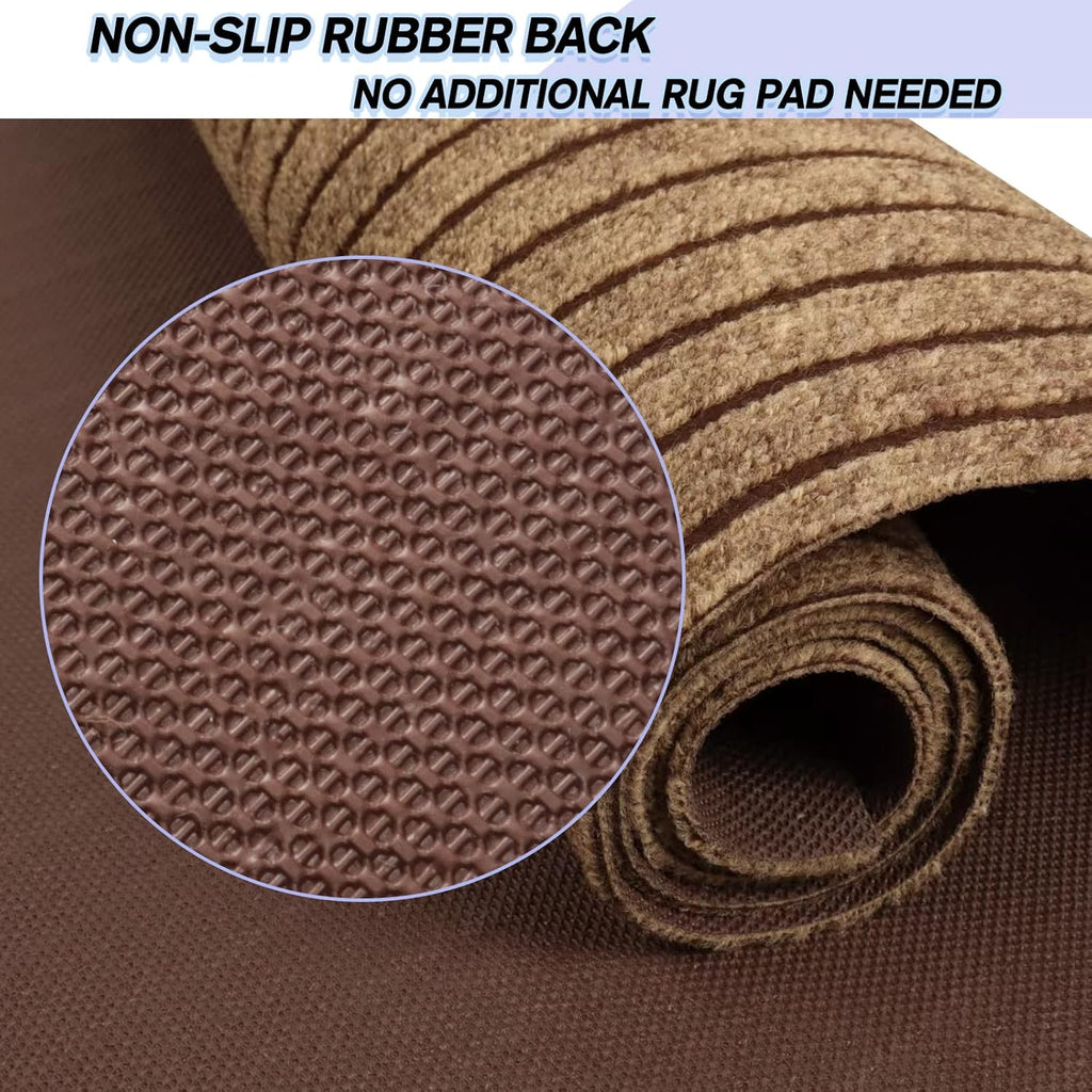 Custom Size Backed Non-Slip Area Rugs Runner, Easy Clean, Waterproof Runner Rugs for Hallway Entryway, Kitchen, Laundry, 3FT x 41FT, Brown Stripe