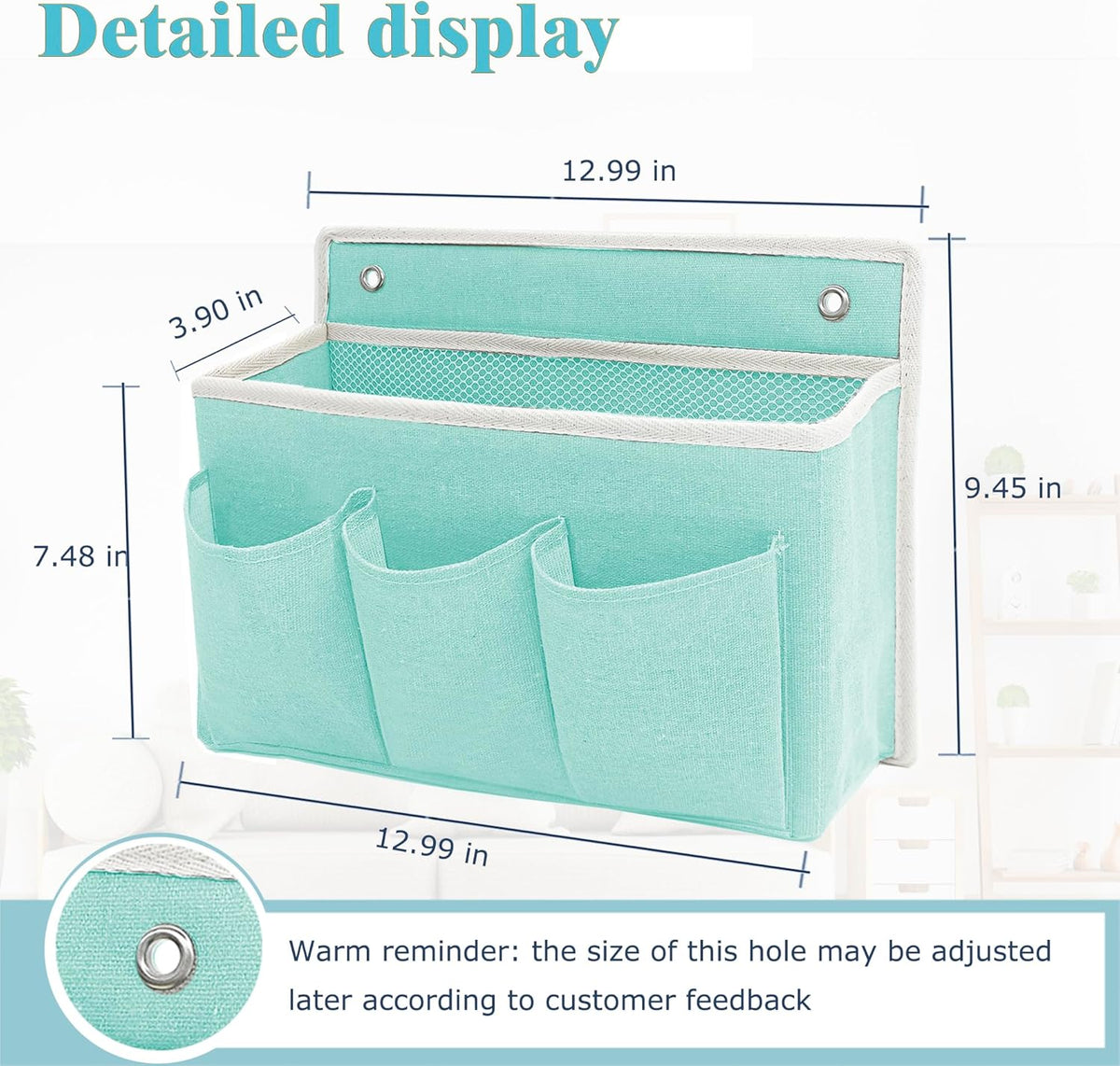 Wall Hanging Organizer Bag/Hanging Baskets with Large Mesh Compartment & 3 Pockets，Over the Door Organizer Space Saving Storage for Bedroom,RV Camper, Closet (Green -1 Pack)