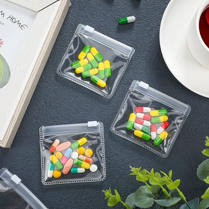 Nuanchu 24 Pieces Pill Pouches Bags Set Reusable Zippered Pill Baggies Clear Plastic Self Sealing Travel Medicine Organizer Storage with Slide Lock for Medicine and Small Items