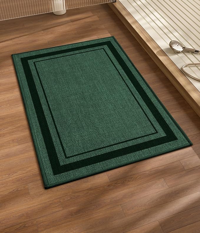 chakme Bathroom Rugs Mat 24x17, Ultra Thin Non Slip Bath Mat Small Quick Dry Absorbent Bath Mat for Bathroom Floor, (Dark Green, 24"x17")