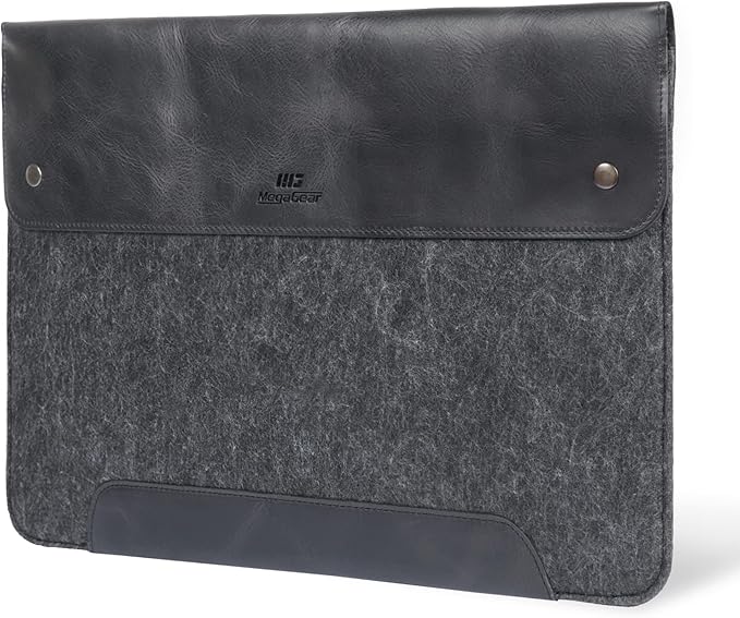 MegaGear Genuine Leather and Fleece MacBook Bag Laptop Sleeve for MacBook Pro and MacBook Air Case 14 Inch - 13 Inch (M4, M3, M2, M2, M1, Pro, Max) 13.3 Inch, iPad Pro 12.9 Inch - 2020 to 2024 Models