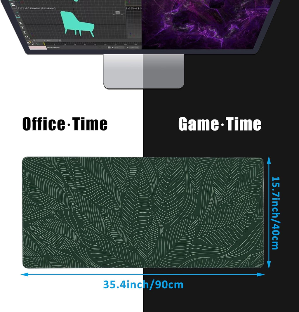 Golden Tropical Leaf Large Gaming Mouse Pad,Waterproof Desk Mat for Desktop,Non-Slip Rubber Base Mousepad with Stitched Edges for Laptop Office and Home 35.4X15.7 Inch
