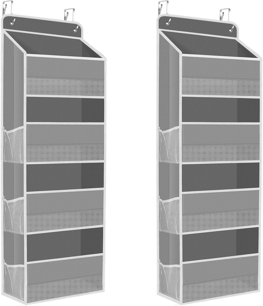 2 Pack Over The Door Organizer, Hanging Storage Organizer with Clear Window, 40lb Ultra Sturdy Large Capacity Room Organizer for Pantry Laundry Bathroom Nursery Closet (Grey)