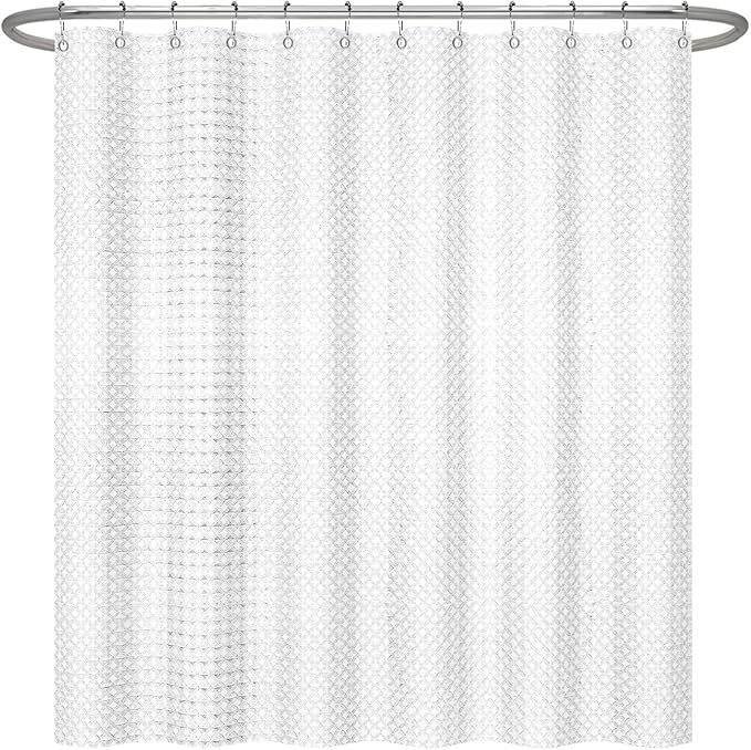 ggaimwf 72x72 Inch Solid Color Shower Curtain for Bathroom Waffle Bath Water Resistant Fabric Curtains White Modern Thick Shower Stall Curtain with Metal Hooks