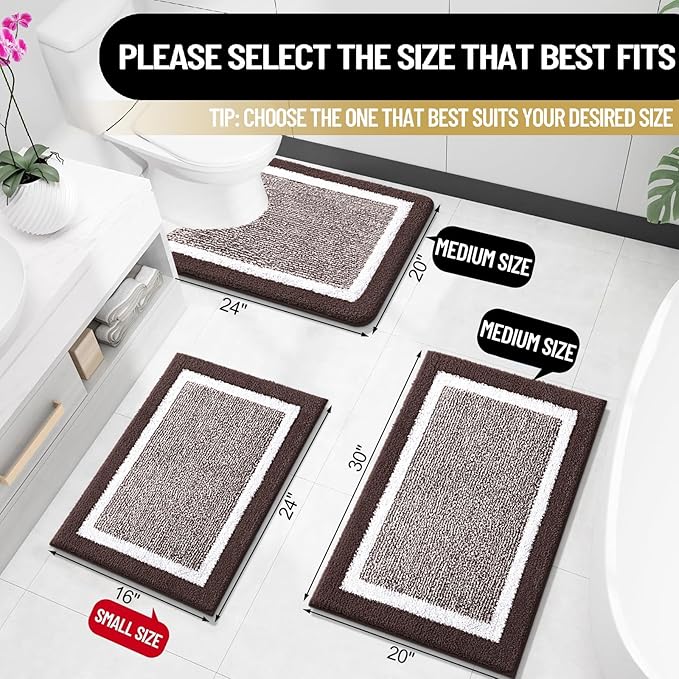 OLANLY Bathroom Rugs 24x16, Extra Soft and Absorbent Microfiber Bath Mat, Non-Slip, Machine Washable, Quick Dry Shaggy Bath Carpet, Suitable for Bathroom Floor, Tub, Shower (Small, Brown)