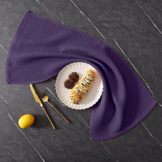 Homaxy 100% Cotton Kitchen Towels and Dishcloths Set, 12 x 12 Inches and 13 x 28 Inches, Set of 8 Bulk Kitchen Towels Set, Ultra Soft Absorbent Dish Cloths for Washing Dishes, Eggplant