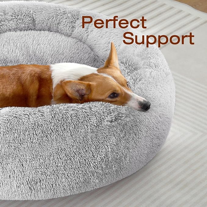 JOLLYVOGUE Dog & Cat Bed, Calming Anti-Anxiety Pet Bed for Small Dogs, Fluffy Donut Cushion for Small and Medium Pets (23")