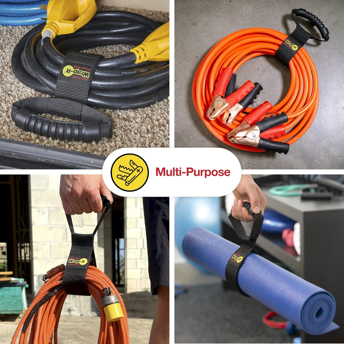Easy-Carry Wrap-It Storage Straps - 17" (2-Pack) – Heavy-Duty Hook and Loop Cord Carrying Strap, Hanger, and Organizer with Handle for Pool Hoses, Garden Hoses, Cables, and Dad Gift Ideas…