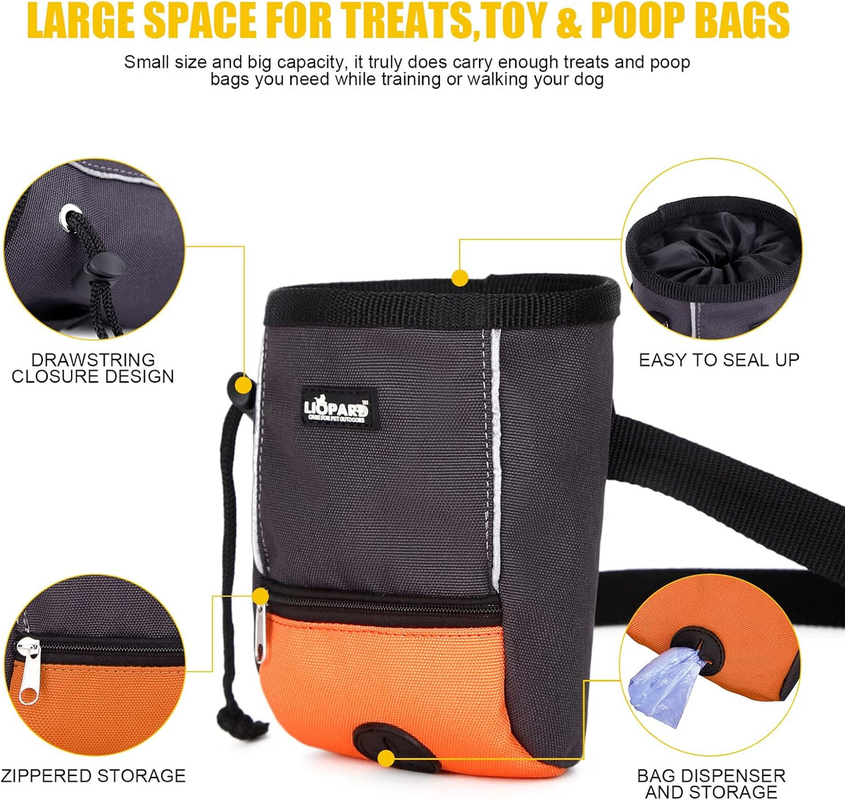 LIOPARD Treat Training Pouch for Dogs, Pet Treat Pouch, Dog Treat Pouches, Dog Treat Bag, Dog Training Treat Bag, Slanted Opening, Ideal for Dog Walking & Training (Orange)
