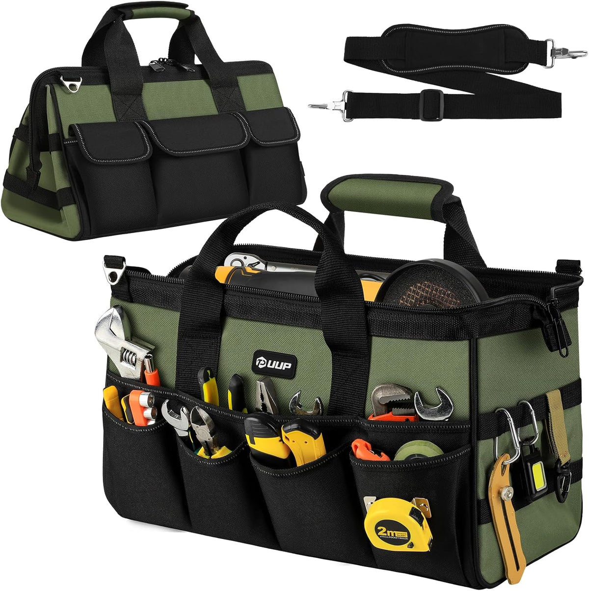 18-Inch Large Tool Bag, 16-Pocket Portable Tool Box Organizer Storage, Heavy Duty Tactical Toolbag with Big Zipper, Travel Carry Toolbox, Father Day Dad Men Electrician Contractor Welding Gift
