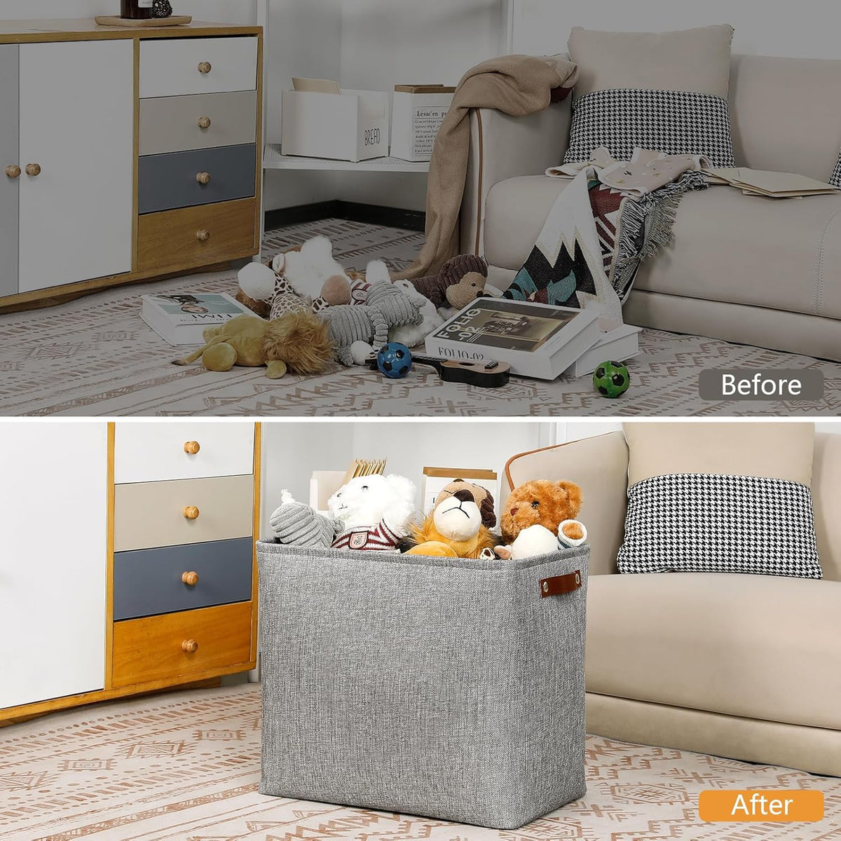 DULLEMELO Large Storage Baskets for Blankets Living Room 51L Canvas Storage Baskets for Organizing 3 Pack Collapsible Baskets Bins for Organizing Home Office with Handles (Grey)