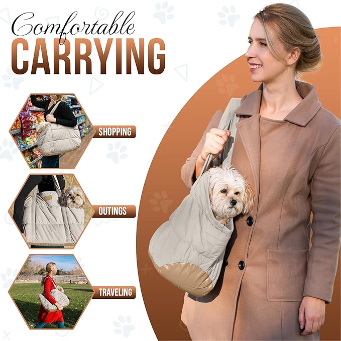 NoblePup Plush Dog Purse Carrier for Small Dogs, Soft Dog Tote Bag with Safety Harness Clip, Cozy Pet Carrier for Dogs Under 15 lbs, Comfortable Dog Shoulder Carrier for Travel, White