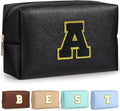 TOPEAST Initial Makeup Bag, Personalized Initial Bags with Zipper, Cute Makeup Pouch, PU Leather Waterproof Cosmetic Bag, Birthday Gift for Women, Preppy Things for Girls (Black A)