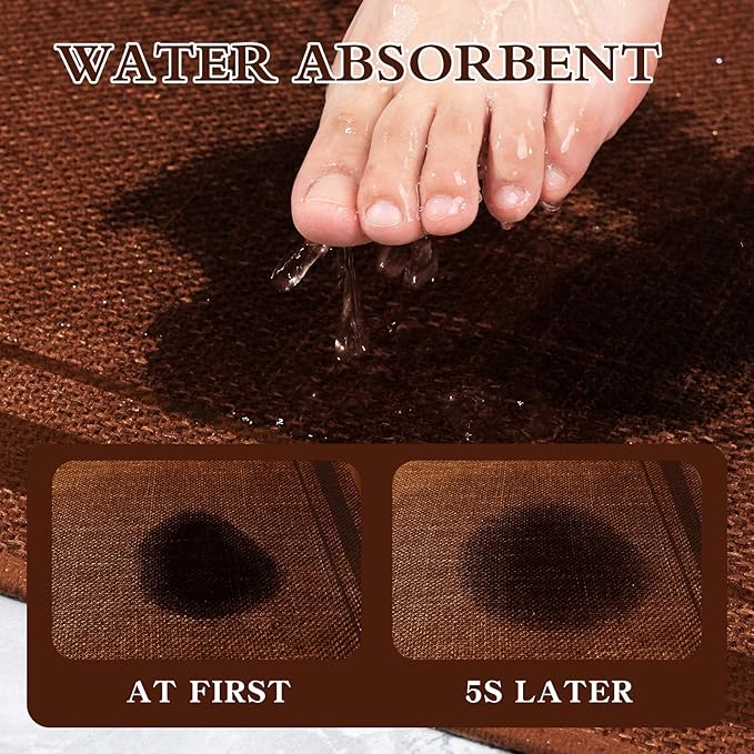chakme Bathroom Rugs Mat 24x17, Ultra Thin Non Slip Bath Mat Small Quick Dry Absorbent Bath Mat for Bathroom Floor, (Rust, 24"x17")