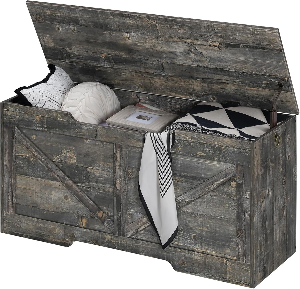 HOOBRO Storage Bench, 39.4” Retro Wooden Storage Chest with U-Shaped Cut-Out Pull, Safety Hinge, Supports 220 lb and Easy Assembly for Toy Box Organizer (Vintage Gray) VP771CW01
