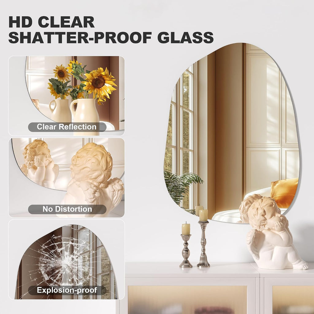 Hasipu 32"x24" Irregular Wall Mirror Frameless Asymmetrical Mirror for Wall | Frameless Wall Mirror, 4mm Tempered Glass, Horizontal & Vertical, Wall Mount, Bathroom, Bedroom, Modern Home Decor