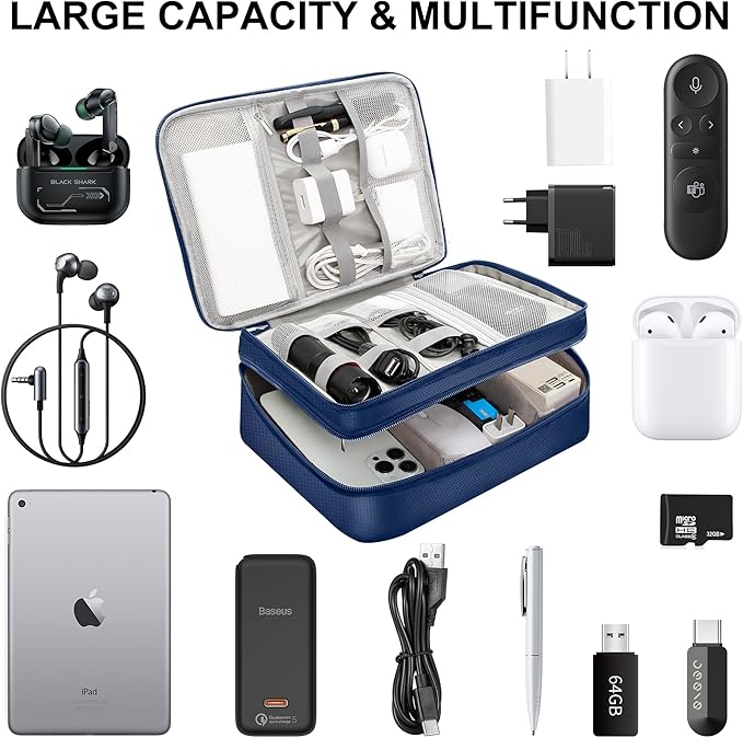 CILLA Electronic Organizer Travel Case, Travel Cord Organizer Case Portable Waterproof Cable Organizer Bag for Charger, Cord, USB, Power Bank, Earphone