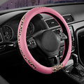 Road Comforts D-Type Steering Wheel Cover - Made with PVC Leather and Leopard Fabric - Universal Fit for 15-Inch D-Shaped Automotive Steering Wheels (Pink Color)