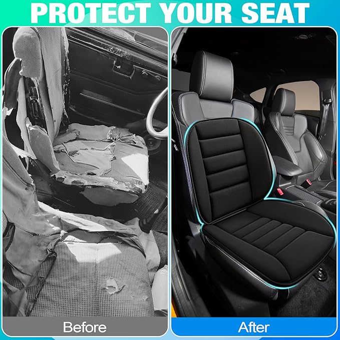 MYFAMIREA Car Seat Cushion and Lumbar Support Pillow 1.2'' Thick Memory Foam Desk Chair Cushion Back Support for Automotive Seat Driver, Travel, Leg and Back Pain Relief, Washable, Adjustable, Black