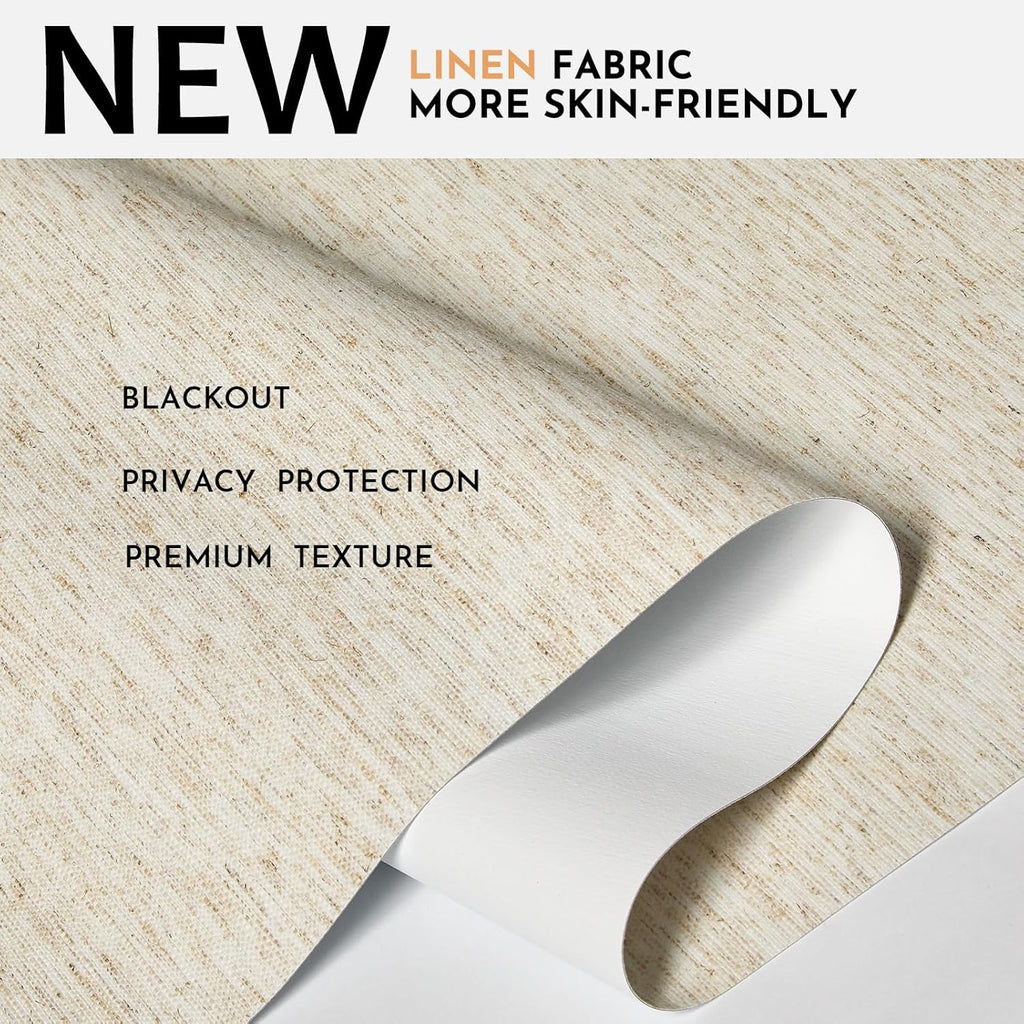 Persilux Blackout Roller Shades for Window Blinds,Cordless,Linen Fabric,Thermal Insulated Fabric UV Protection Shades for Home,Office,Bedroom,Door,Blackout-Cream,34 1/2" W X 64" H